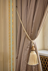 Image showing Luxury silk curtain and tassel