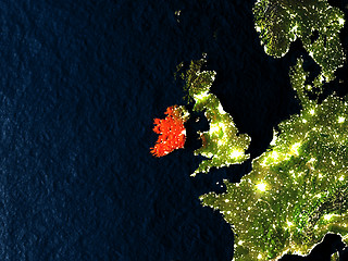 Image showing Ireland in red from space at night