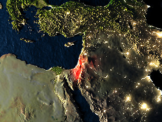 Image showing Israel in red from space at night