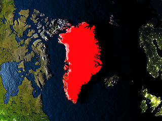 Image showing Greenland in red from space at night