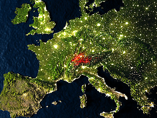 Image showing Switzerland in red from space at night