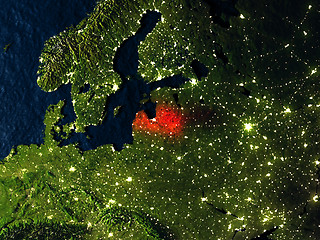 Image showing Latvia in red from space at night