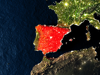 Image showing Spain in red from space at night