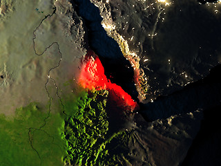 Image showing Eritrea in red from space at night