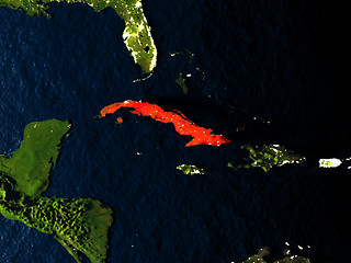 Image showing Cuba in red from space at night