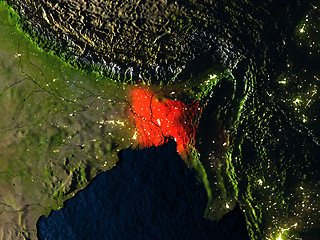 Image showing Bangladesh in red from space at night