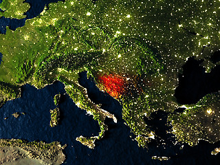 Image showing Bosnia in red from space at night