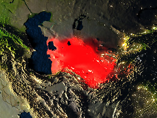 Image showing Turkmenistan in red from space at night