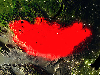 Image showing Mongolia in red from space at night