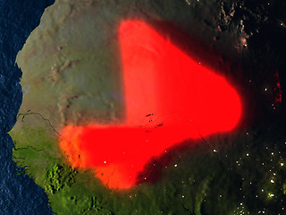 Image showing Mali in red from space at night