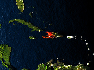 Image showing Haiti in red from space at night