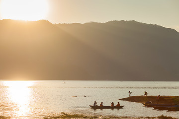 Image showing Fisherman on Fewa Lake, Pokhara, Nepal