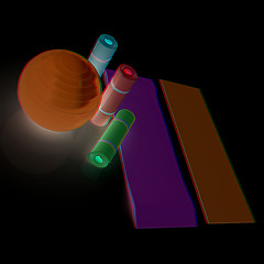 Image showing karemat and fitness ball. 3D illustration. Anaglyph. View with r