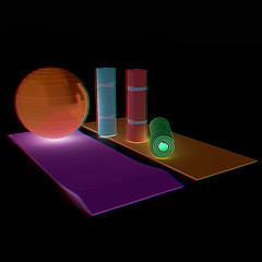 Image showing karemat and fitness ball. 3D illustration. Anaglyph. View with r