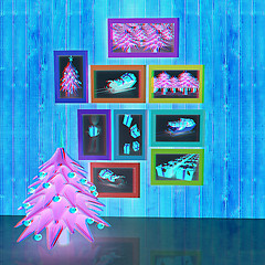 Image showing Mock up poster on the wood wall with christmas tree and decorati