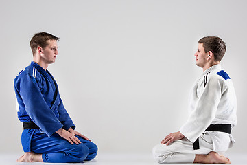 Image showing The two judokas fighters fighting men