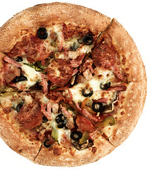 Image showing Pepperoni and Black Olives Pizza