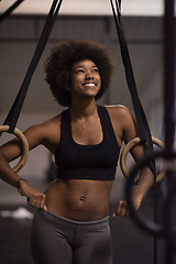 Image showing portrait of black women after workout dipping exercise
