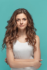 Image showing The young woman\'s portrait with happy emotions