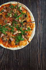 Image showing Pizza with chicken and mushrooms