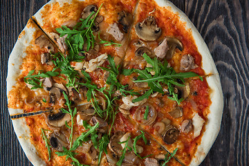 Image showing Pizza with chicken and mushrooms