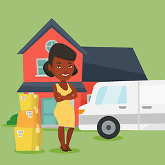 Image showing Woman moving to house vector illustration.