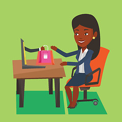 Image showing Woman shopping online vector illustration.