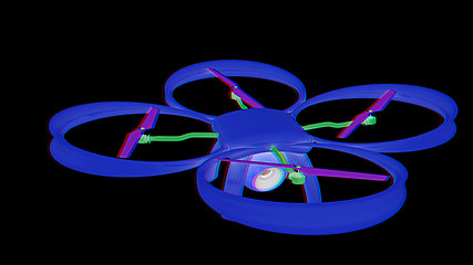 Image showing Drone, quadrocopter, with photo camera flying. 3d render. Anagly
