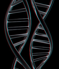 Image showing DNA structure model. 3d illustration. Anaglyph. View with red/cy