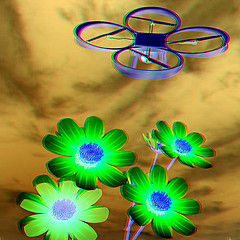 Image showing Drone, quadrocopter, with photo camera against the sky and Beaut