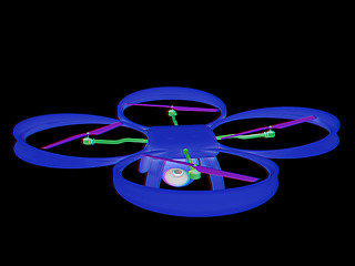 Image showing Drone, quadrocopter, with photo camera flying. 3d render. Anagly