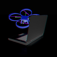 Image showing Drone and laptop. 3D render. Anaglyph. View with red/cyan glasse