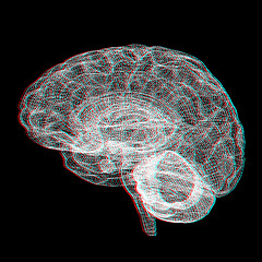 Image showing Creative concept of the human brain. Anaglyph. View with red/cya