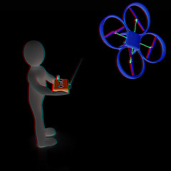 Image showing 3d man with drone, quadrocopter, with photo camera. 3d render. 3