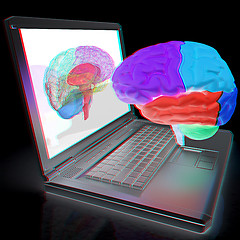 Image showing creative three-dimensional model of real human brain and scan on