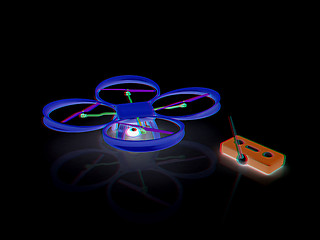 Image showing Drone with remote controller. Anaglyph. View with red/cyan glass