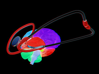 Image showing stethoscope and brain. 3d illustration. Anaglyph. View with red/