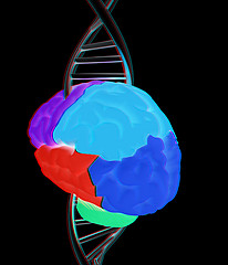 Image showing Brain and dna. 3d illustration. Anaglyph. View with red/cyan gla