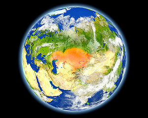 Image showing Kazakhstan in red from space