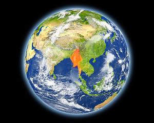 Image showing Myanmar in red from space