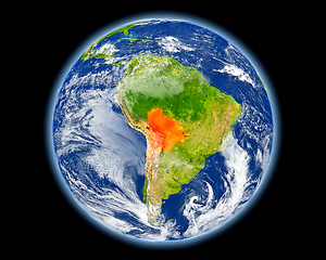 Image showing Bolivia in red from space