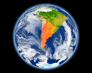Image showing Argentina in red from space