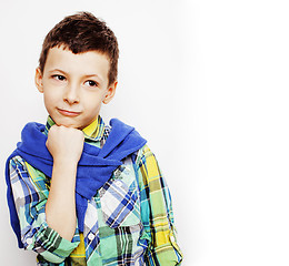 Image showing little cute adorable boy posing gesturing cheerful on white background, lifestyle people concept