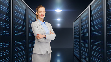 Image showing businessman over server room background