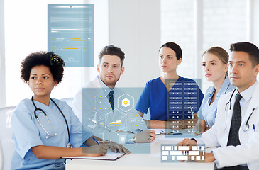 Image showing group of happy doctors on conference at hospital