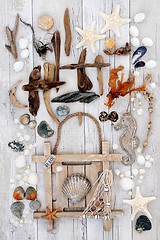 Image showing Rustic Beach Sign and Beach Art