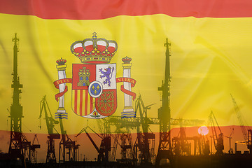 Image showing Industrial concept with Spain flag at sunset