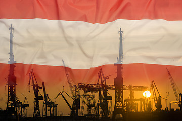 Image showing Industrial concept with Austria flag at sunset