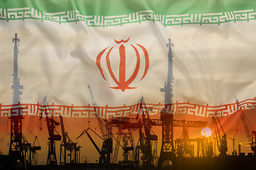 Image showing Industrial concept with Iran flag at sunset