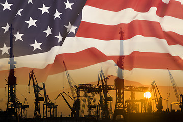 Image showing Industrial concept with United States flag at sunset